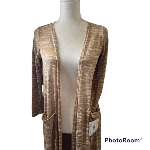 NWT LuLaRoe Sarah Open Front Long Line Cardigan Duster in Camel And Ivory XS - Picture 3 of 7
